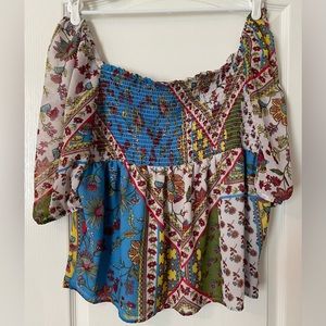Calvin Klein Off The Shoulder Smocked Floral Blouse